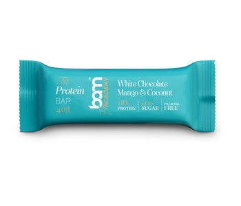 Barrette proteiche con edulcorante, Cioccolato bianco, mango e cocco